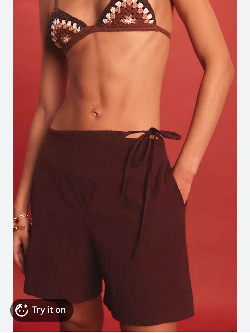 Free People Pucker Check Wrap Shorts NWT